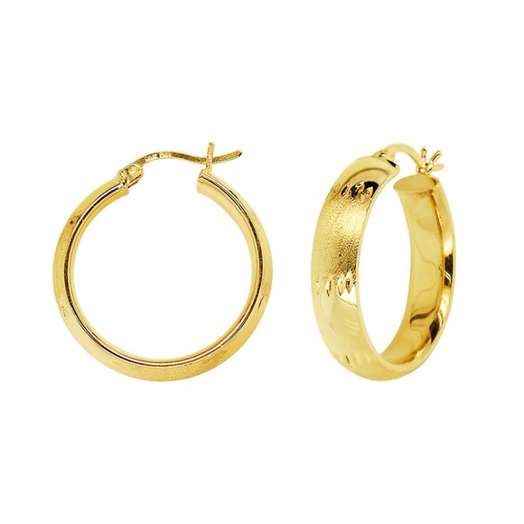 14K Yellow Gold Classy Dangle Hoop Earrings - Picture 2 of 3